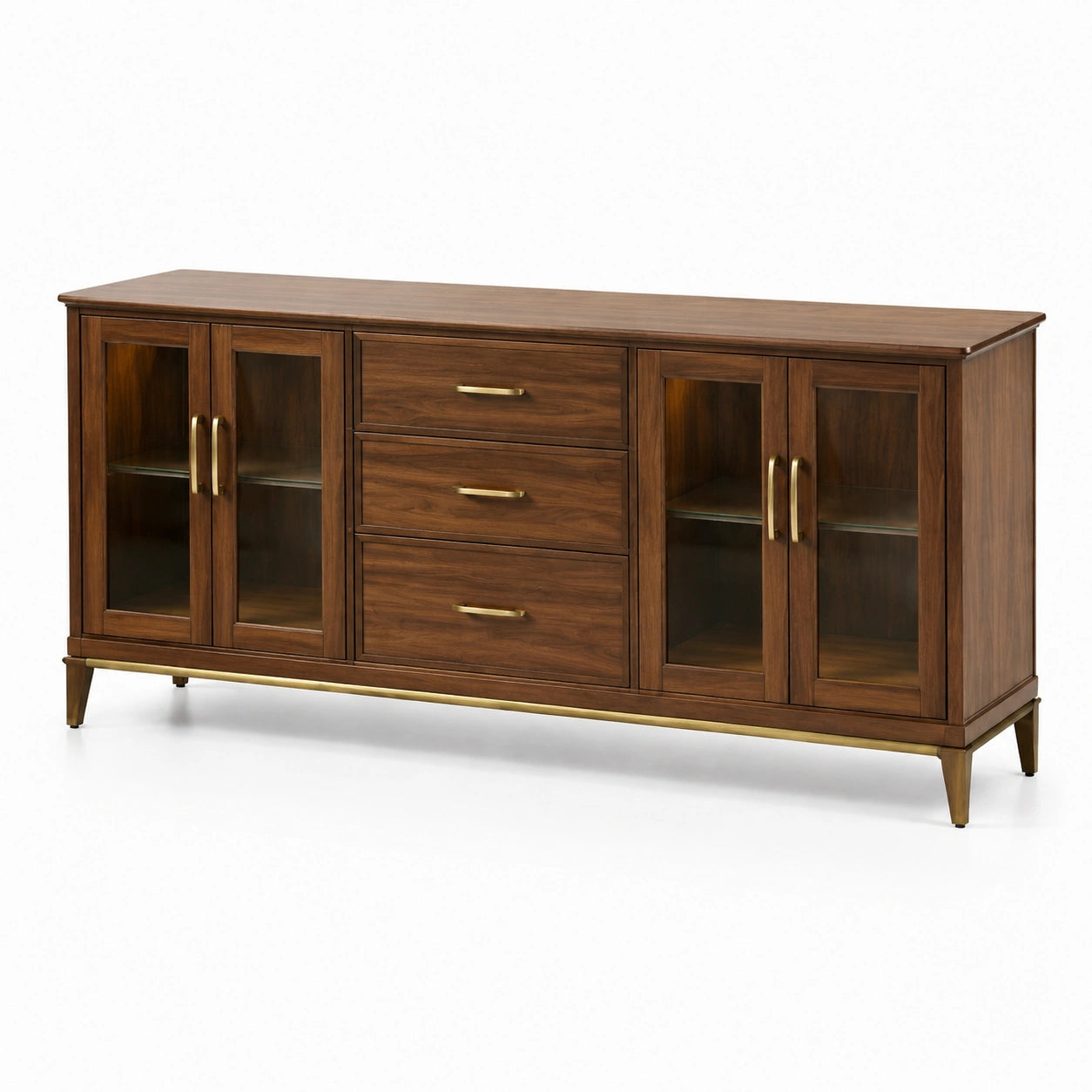 Aparador de Madera con Puertas de Vidrio Templado y Cajones