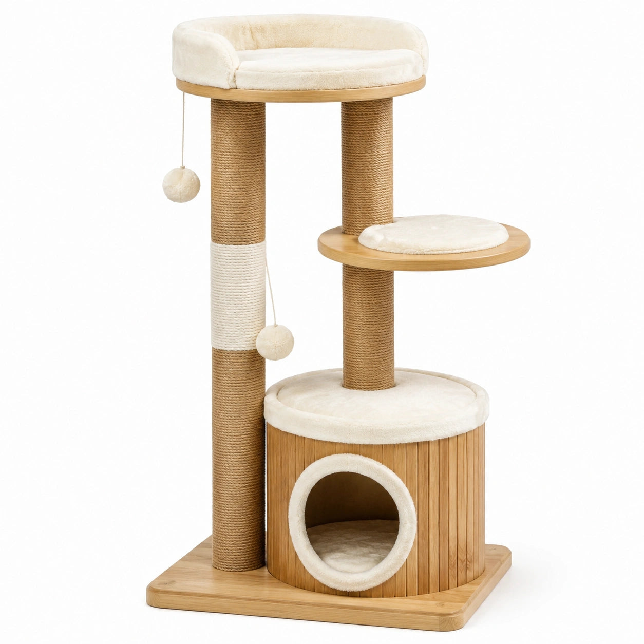 Árbol para gatos de madera y poliéster con rascadores de sisal beige