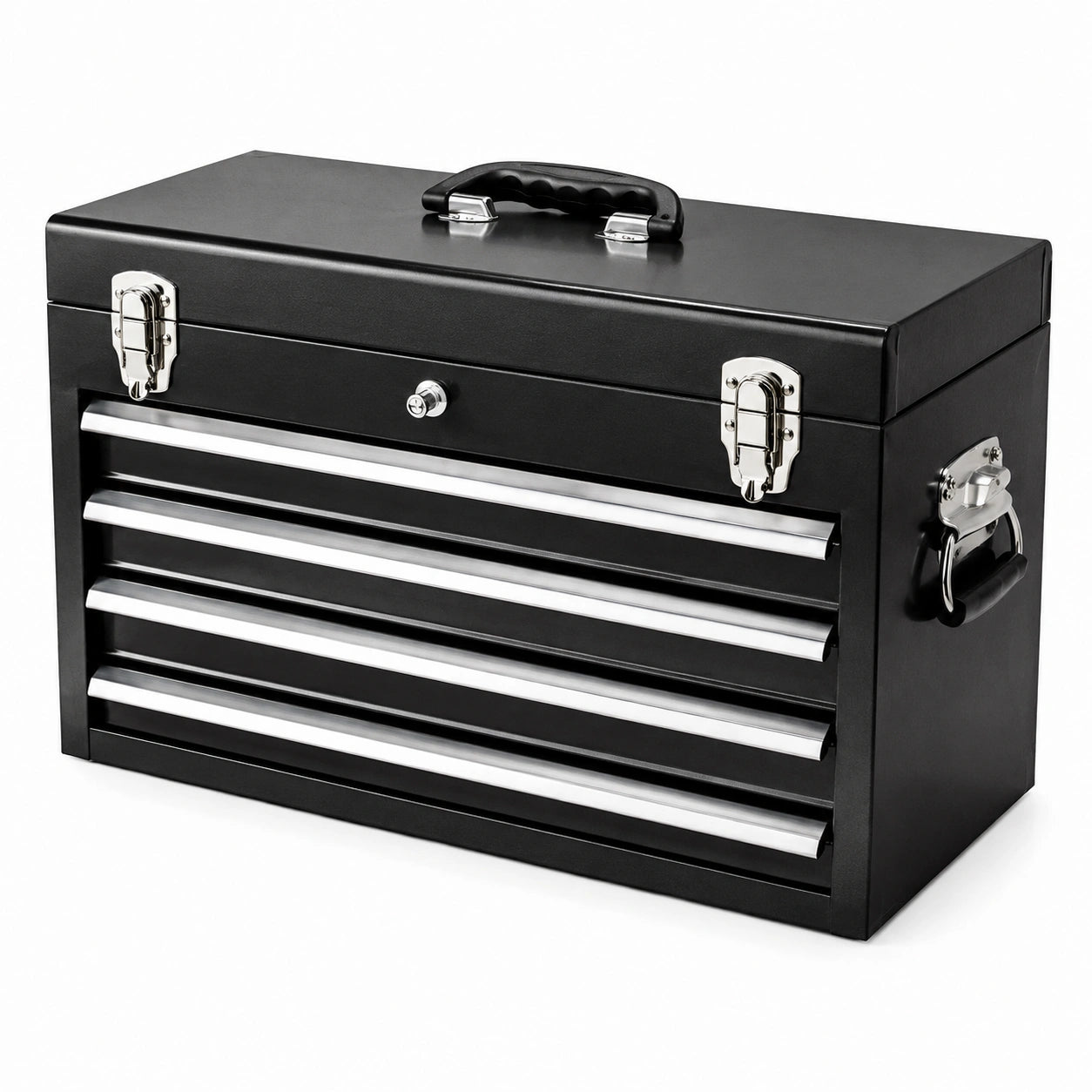 Caja de herramientas de metal con 4 cajones negros