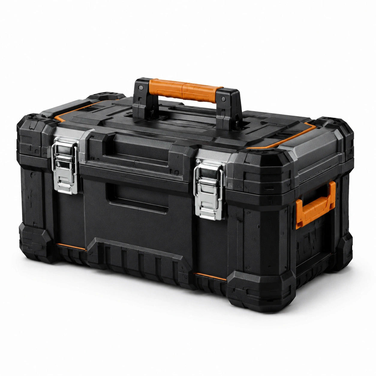 Caja de herramientas de polipropileno negro y naranja con cierres de acero inoxidable 52x30x25 cm