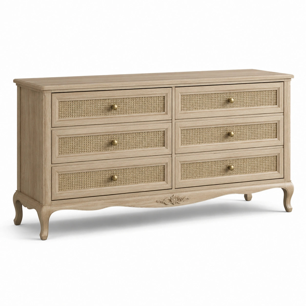 Cómoda de Madera con 6 Cajones de Ratán de Color Beige