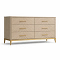 Cómoda de Madera de Roble Claro con Acabados Dorados 150 cm