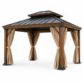 Pérgola de madera y acero con cortinas de poliéster 350x350x300 cm