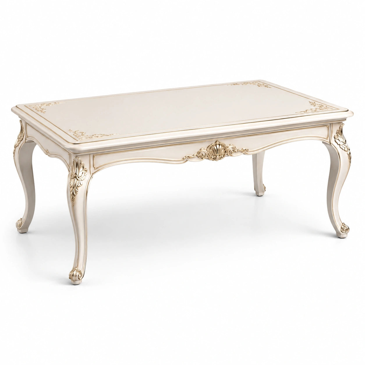 Mesa Rectangular de Madera con Detalles Tallados Crema 120x60x45 cm