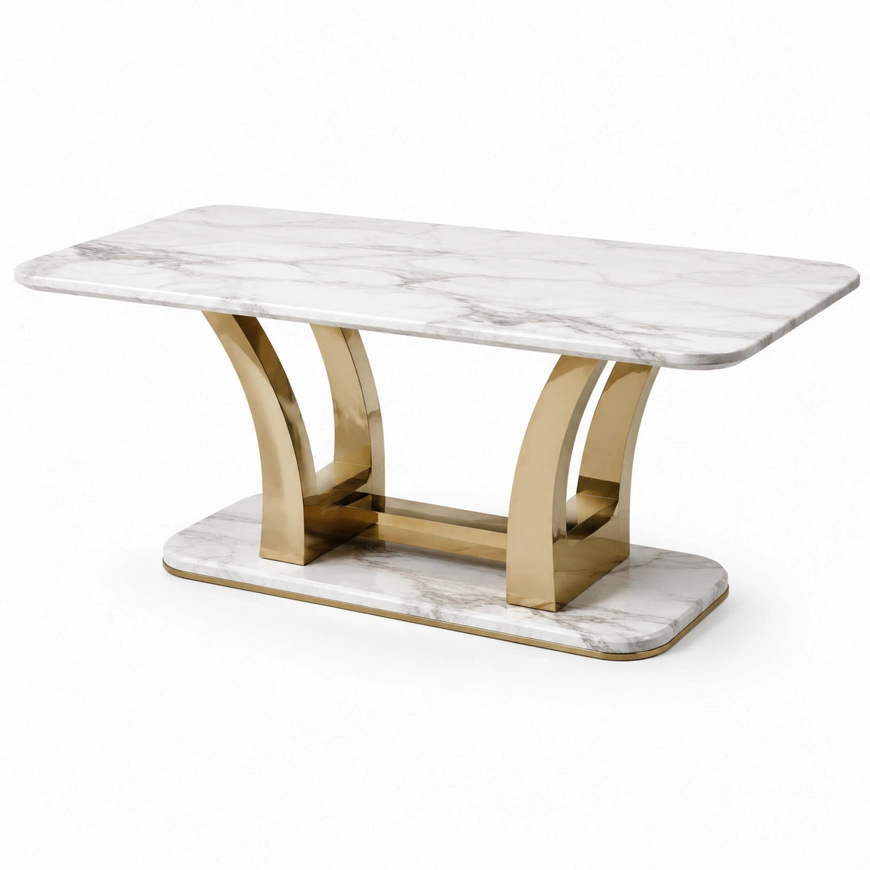 Mesa de Comedor de Mármol y Metal Dorado de 160 cm